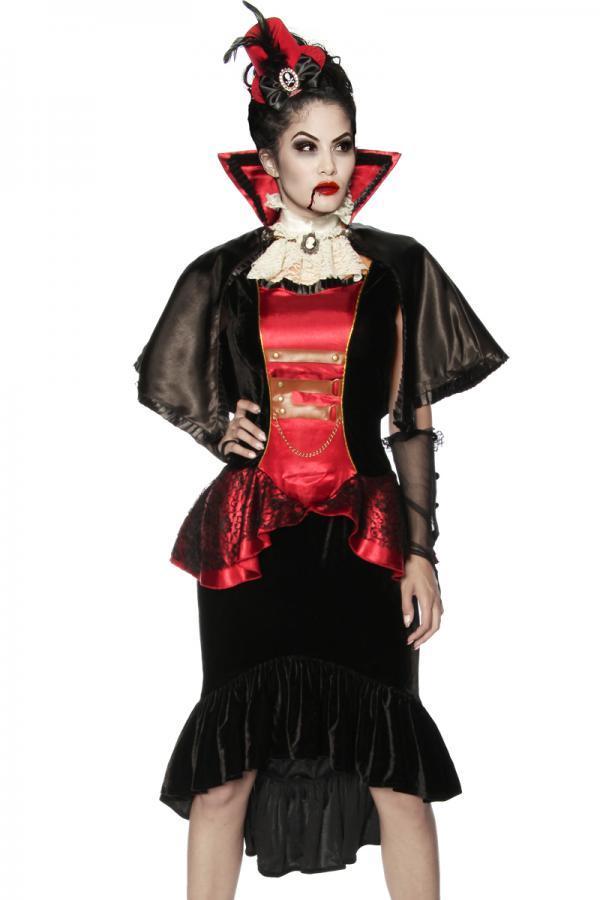 Damen Kostüm Gothic Robe als Vampirin Hexe zu Halloween Rub 