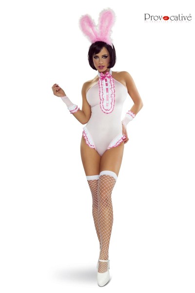4-teiliges Bunny Body mit Netzstrümpfen