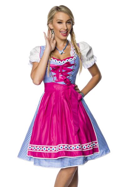 Dirndl in traditionellem Karomuster in Pink, Blau