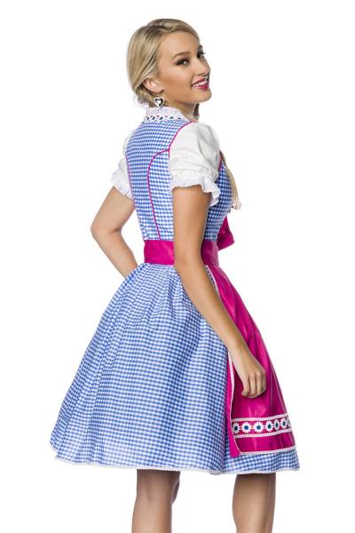 Dirndl in traditionellem Karomuster in Pink, Blau