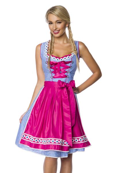 Dirndl in traditionellem Karomuster in Pink, Blau