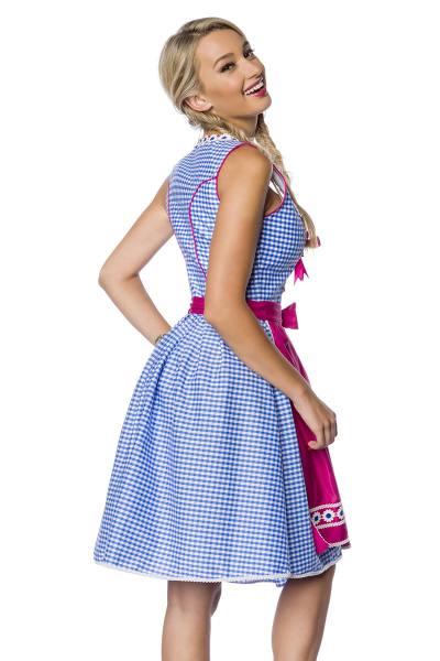 Dirndl in traditionellem Karomuster in Pink, Blau