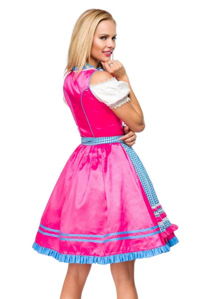 Pinke Dirndl mit Karoschürze in Blau