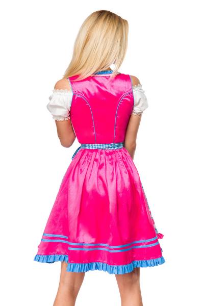 Pinke Dirndl mit Karoschürze in Blau