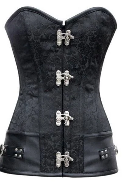 Schwarze Punk-Corsage aus Lederimitat mit Zierschnallen