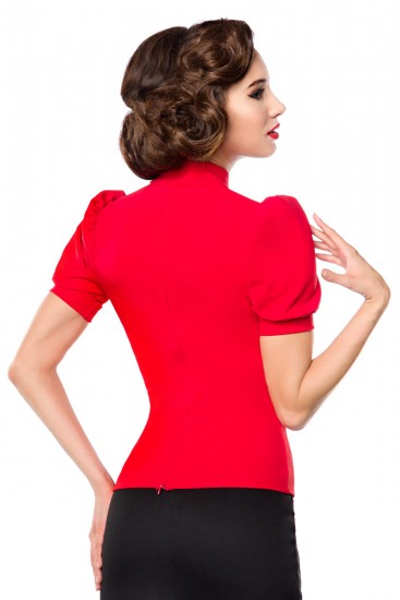 Jersey Bluse mit Puffärmeln Rot