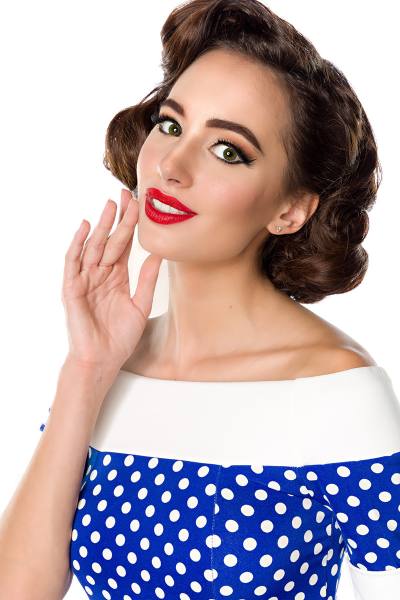 Blaue Retro-Kleid mit Tellerrock Schulterfrei