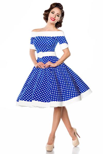 Blaue Retro-Kleid mit Tellerrock Schulterfrei