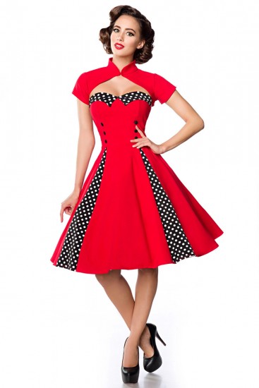 Godets Vintage-Kleid mit Bolero Rot