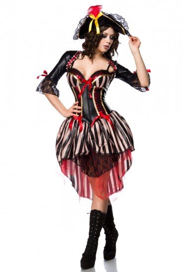 Sexy Piraten Kostüm-Set mit Kleid, Bolero, Hut