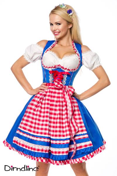 Damen Unterbrustdirndl mit Karoschürze in Rot