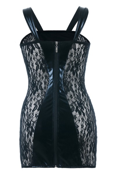 Sexy Base Wetlook-Chemise SB/1004 mit Spitze – Schwarz