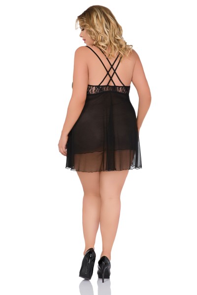 Andalea Plus Size Babydoll SB/1027 – Schwarzes Tüll-Chemise mit Spitze