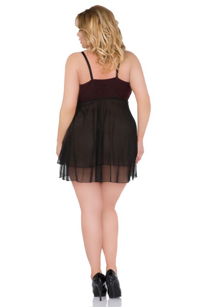 Andalea Plus Size Chemise – Verführerisches Tüll-Negligé Schwarz/Rot
