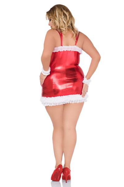 Andalea Plus-Size Weihnachts-Chemise – Rotes Wetlook-Minikleid mit Tüll-Volants & Stulpen