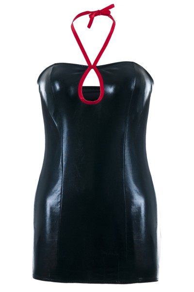 Andalea Wetlook-Chemise SB/1013 – Schwarzes Neckholder-Kleid mit roten Details