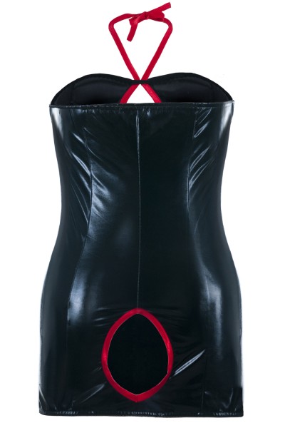 Andalea Wetlook-Chemise SB/1013 – Schwarzes Neckholder-Kleid mit roten Details