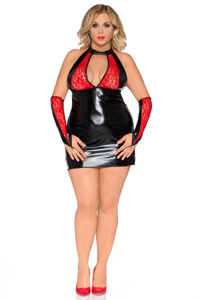 Andalea Wetlook-Chemise Z/5009 mit roter Spitze & Armstulpen