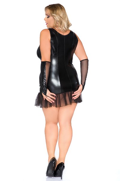 Andalea Wetlook-Chemise Z/5011 | Sexy Plus Size Minikleid mit Tüll & Armstulpen