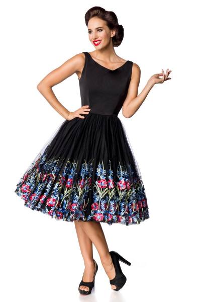 Armellose Retro Blumenkleid schwarz