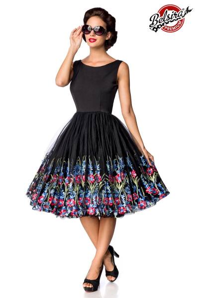 Armellose Retro Blumenkleid schwarz