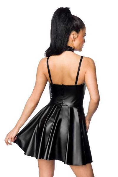 Ausgestelltes Wetlook-Kleid schwarz