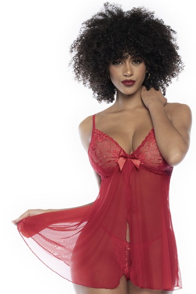 Babydoll mit floraler Spitze Rot