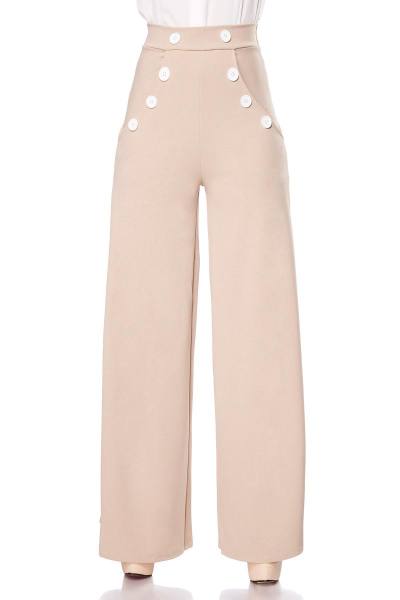 Beige Marlenehose dekorative Knöpfe