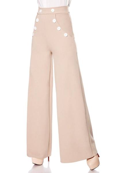 Beige Marlenehose dekorative Knöpfe