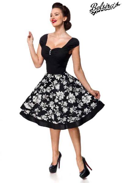 Blumenkleid mit Knöpfe in schwarz/weiß