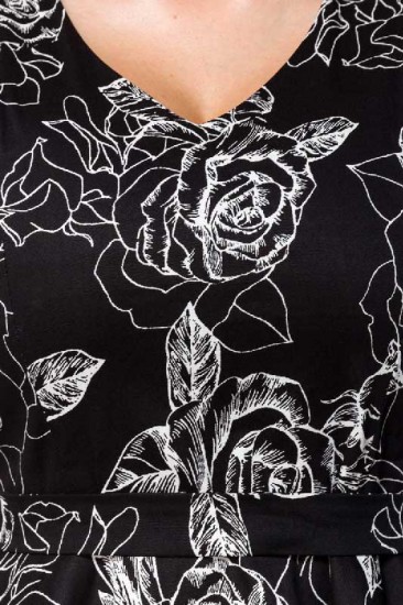 Blumenkleid mit Tellerrock schwarz/weiß