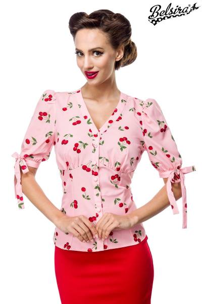 Bluse mit Kirschenmuster rosa