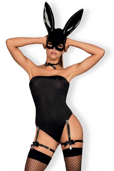 Bunny Kostüm schwarz mit Maske