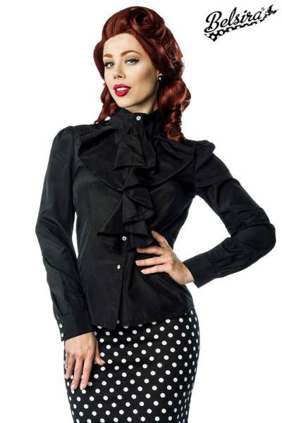 Damen Vintage Rüschen Bluse mit Jabot, Rotro Look