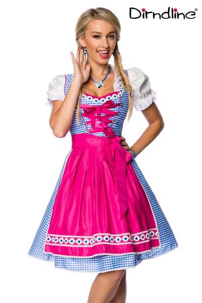 Dirndl in traditionellem Karomuster in Pink, Blau