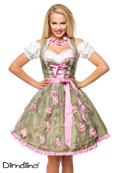 Dirndl mit transparente Blumenschürze-grün