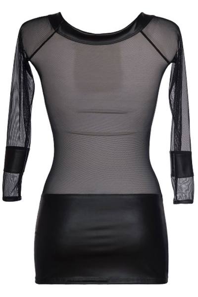 Erotische Wetlook Mini Kleid schwarz mit Tüll