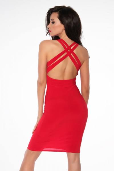 Rotes Cocktailkleid mit tiefem Rückenausschnitt