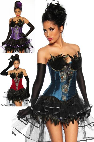 Gothic Burlesque-Corsage mit Federn