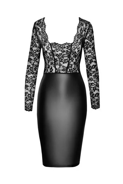 Knielanges Wetlook Kleid mit Spitze