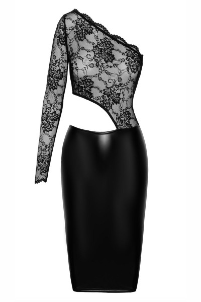 halblanges Wetlook Kleid mit Spitze