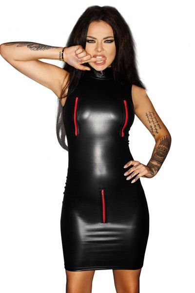 Hautenges Wetlook Minikleid Schwarz