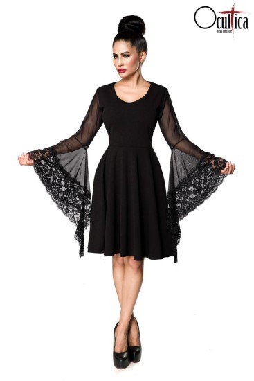 Kleid schwarz mit Netz Trompetenärmeln