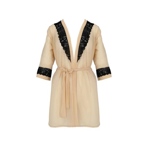 kurze Morgenmantel in beige mit Spitze