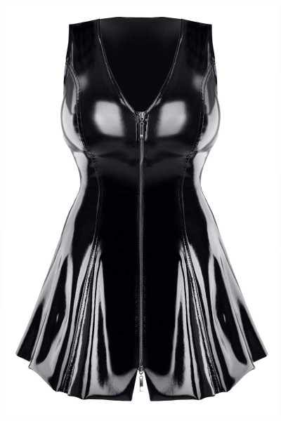 Lack-Minikleid schwarz mit Reißverschluss