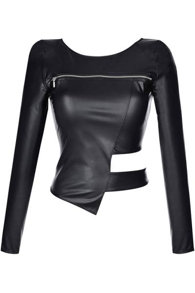 langarmige schwarzes Wetlook Blouse