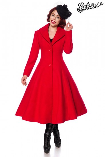 Langes Vintage Mantel mit Schalkragen Rot