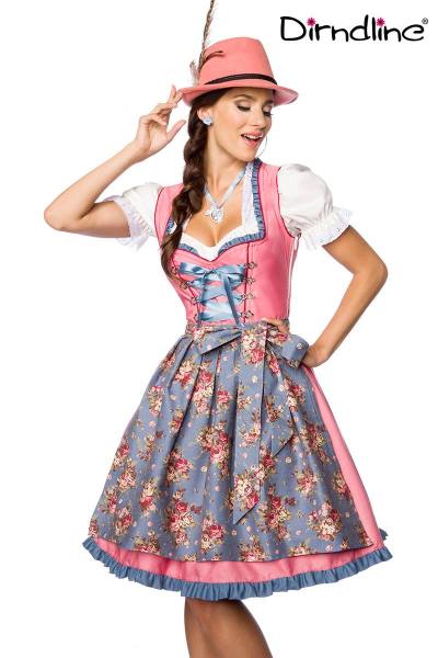 Luxus-Dirndl mit Denim Schürze rosa/blau