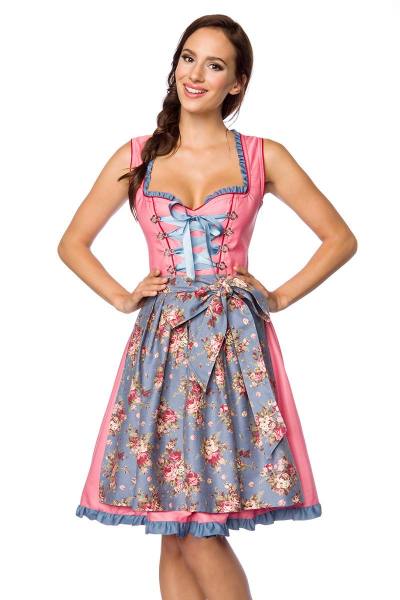 Luxus-Dirndl mit Denim Schürze rosa/blau