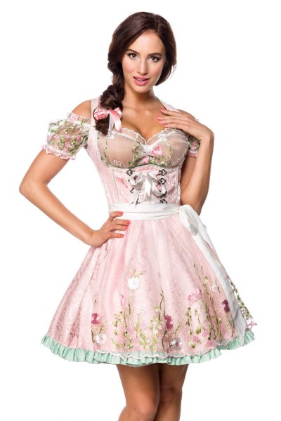 Mini Unterbrustdirndl mit Netz Schürze rosa